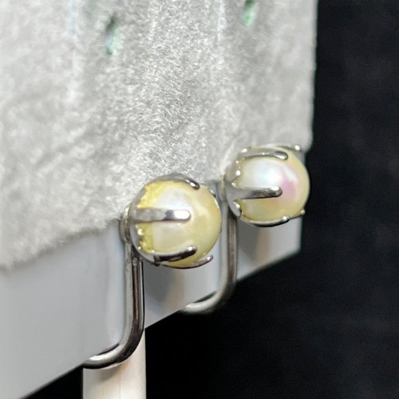 Vintage Dixelle Sterling Silver And Pearl Screw Back Earrings (3783) - Picture 3 of 5